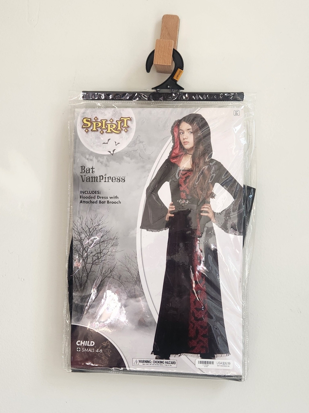 Spirit Halloween Bat Vampiress Hooded Dress - Black and Red Child 4-6 Years
